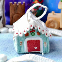 Tara TreasuresFelt Blue Gingerbread House Bag