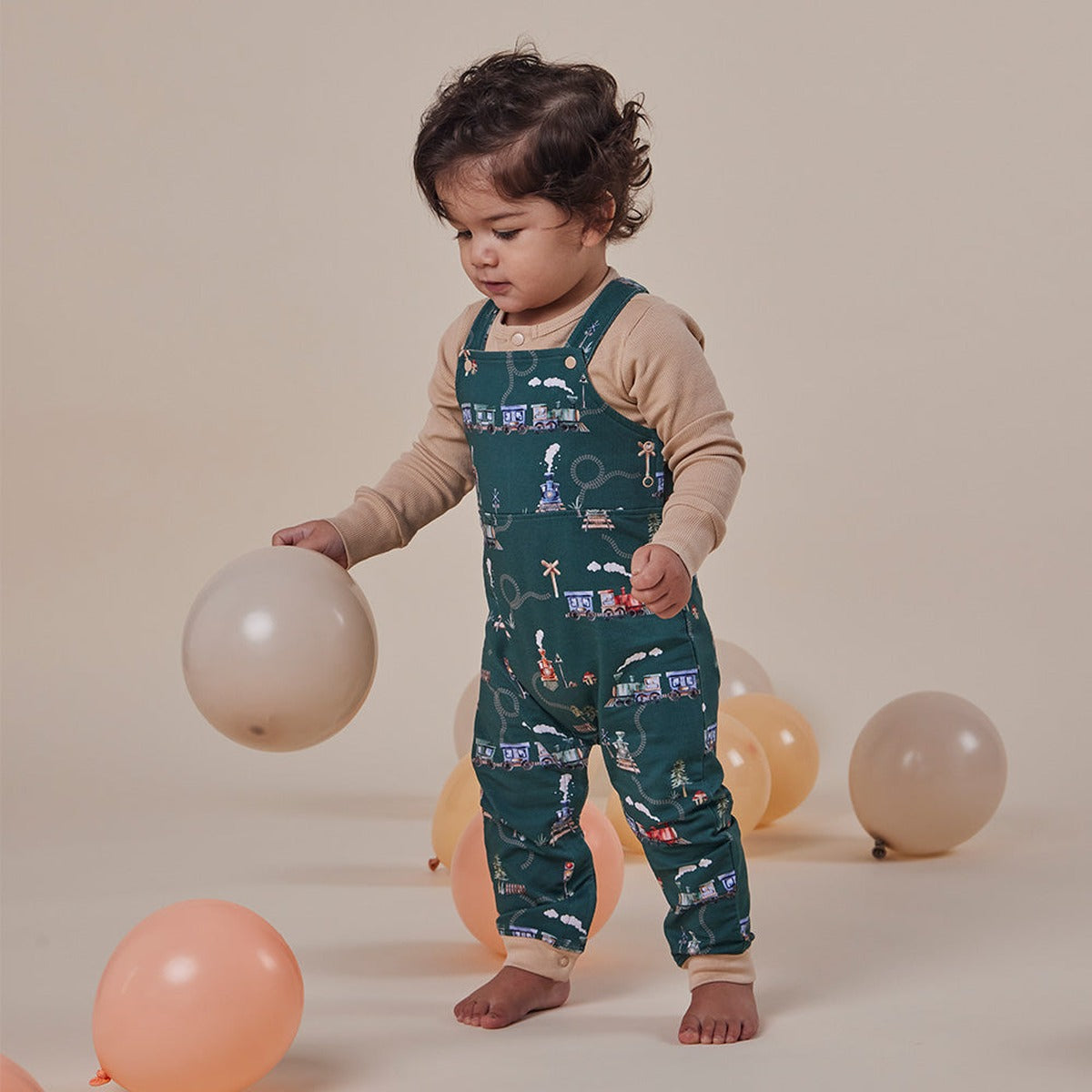 Trains Organic Snuggle Overalls
