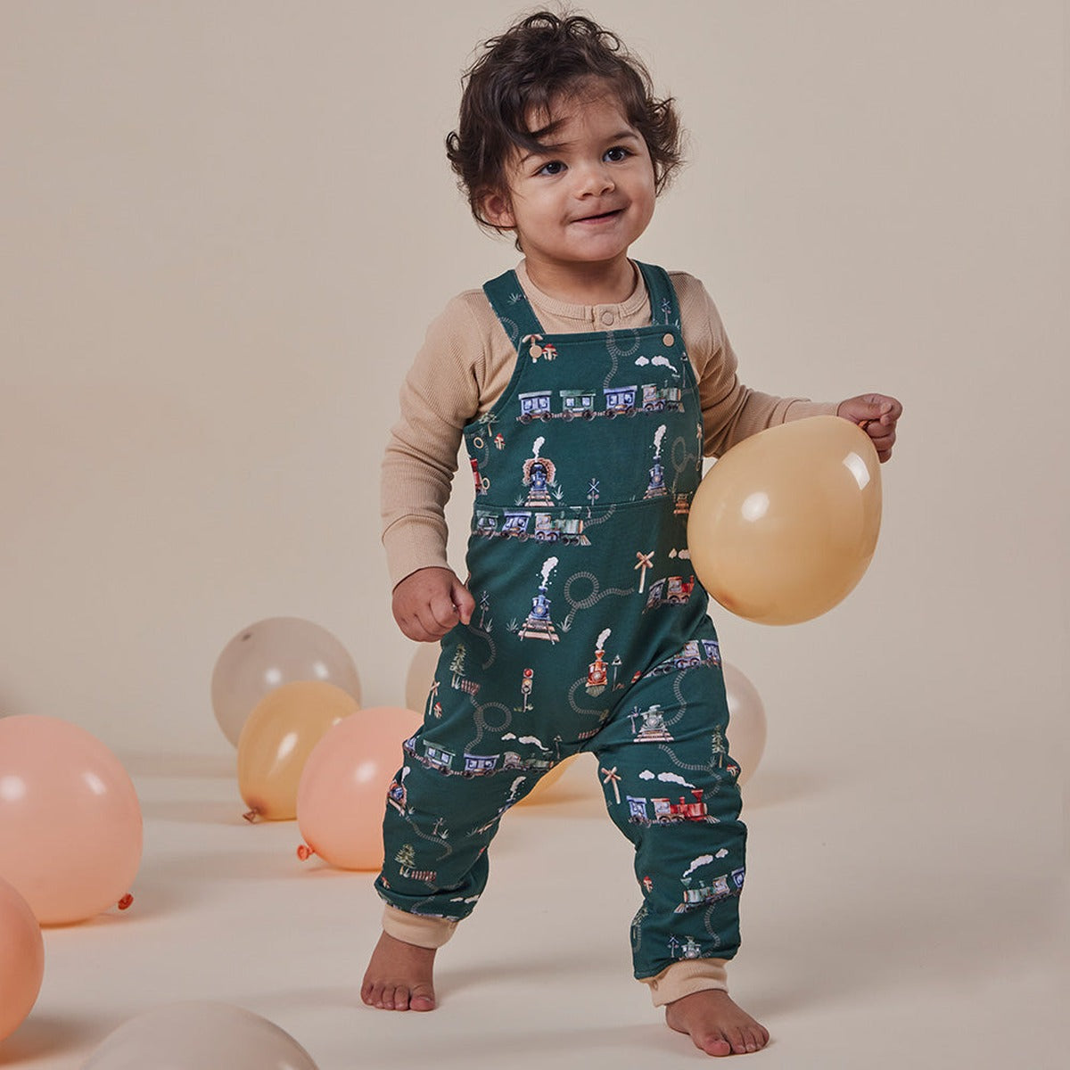 Trains Organic Snuggle Overalls