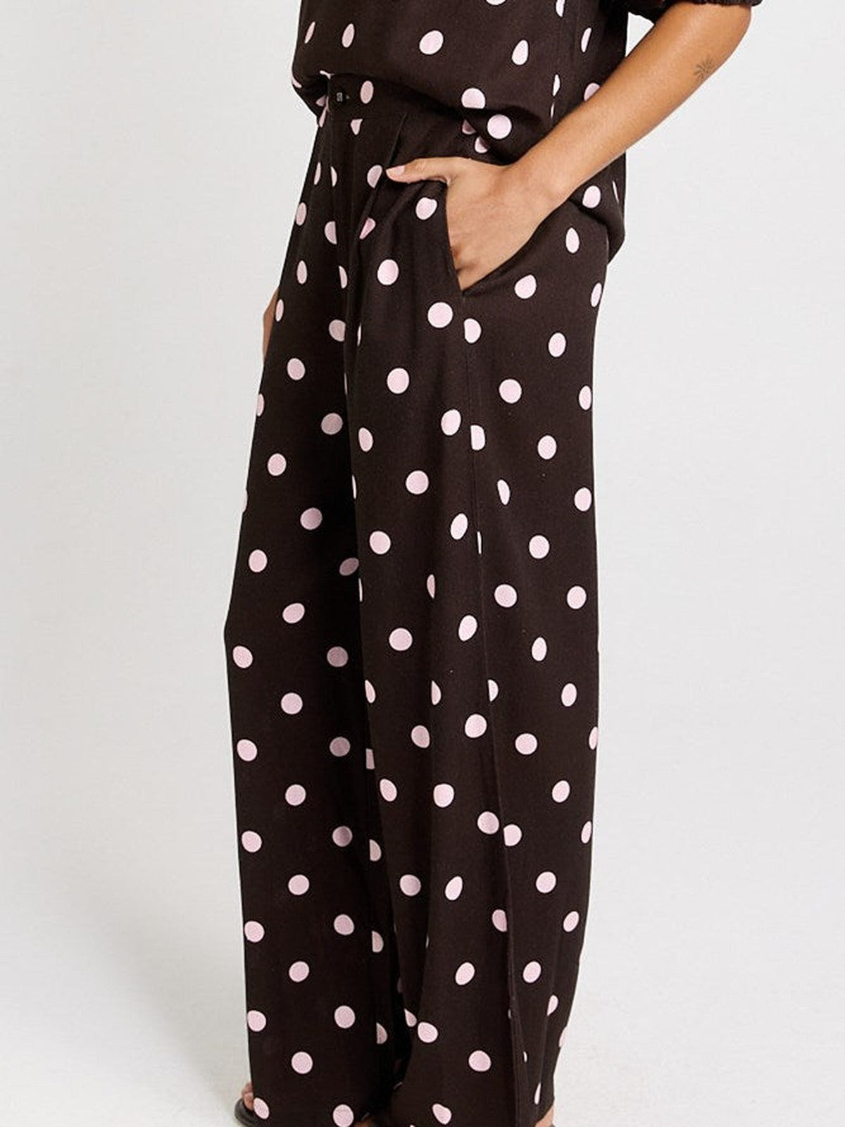 Betty Basics Zander Pant, Pink/Choc Polka Dot